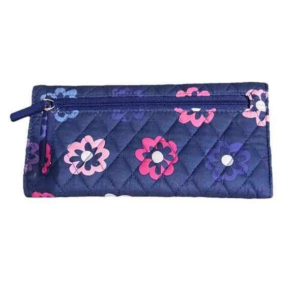 Vera Bradley Retired Floral Quilted Cotton Trifold Wallet Navy Purple Lining EUC - Picture 2 of 10